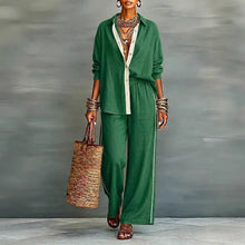 Load image into Gallery viewer, Contrast-Color Long-Sleeve Shirt & Pants Set – Two-Piece
