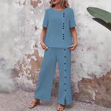 Load image into Gallery viewer, Women’s Button-Up Top and Loose Fit Two Piece Linen Set