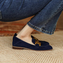 Load image into Gallery viewer, Women's Retro Metal Buckle Suede Loafers – Platform Chunky Heel Slip-On