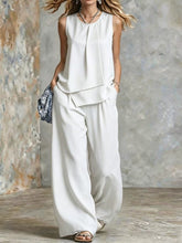 Load image into Gallery viewer, Women's Sleeveless Two-Piece Set – Solid Color Wide-Leg Pants & Top