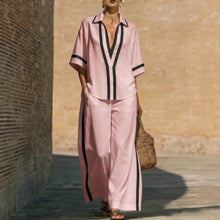 Load image into Gallery viewer, Women’s Color Block Shirt and Wide-Leg Pants Set