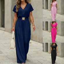Load image into Gallery viewer, Women's V-Neck Belted Wide-Leg Jumpsuit