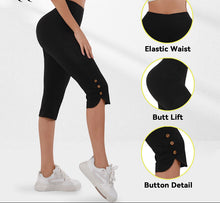 Load image into Gallery viewer, Women's High-Waisted Slim Capri Pants with Slit Hem — Black