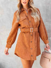 Load image into Gallery viewer, Stylish Button Front Belt Long Sleeve : Corduroy Dress