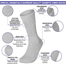 Load image into Gallery viewer, 6 Pairs Physicians Approved Diabetic Crew Socks Unisex Black/Grey/White