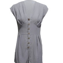 Load image into Gallery viewer, Women’s Short Button Front Jumpsuit – V-Neck Patchwork Romper