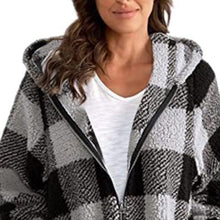 Load image into Gallery viewer, Plaid Hooded Zip-Up Oversized Jacket — Women’s Winter Commute Coat