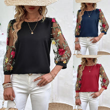 Load image into Gallery viewer, Women's Mesh Patchwork Three-Quarter Sleeve Top – Casual Chic