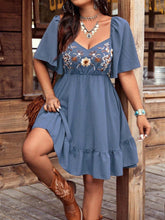 Load image into Gallery viewer, Women's Floral Embroidered Ruffle Short-Sleeve Midi Dress