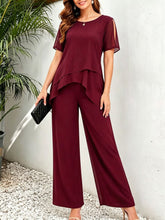 Load image into Gallery viewer, Women's Irregular Hem Top & Wide Leg Pants Two-Piece Set