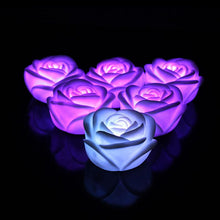 Load image into Gallery viewer, 6/12pcs LED Candle Light Simulation Rose Romantic Holiday Party Wedding Confession with Reusable Night Decoration Colorful Light Flameless LED Tea Lights Candle Romantic Love Rose Shape LED Candle