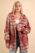 Load image into Gallery viewer, Colorful Fuzzy Plaid Long Sleeve Hooded Jacket Warm & Trendy Outerwear for Cold Days