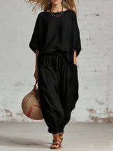 Load image into Gallery viewer, Women's Solid Color Loose Casual Set – T-Shirt & Ankle Pants