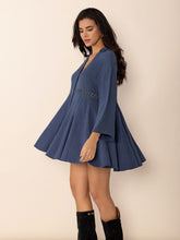 Load image into Gallery viewer, Dusty Blue Long Sleeve Mini Dress Elegant Cutout & Buttoned Design Lightweight Women Dress