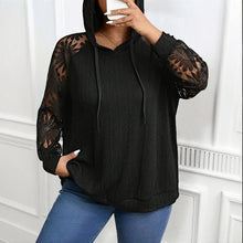 Load image into Gallery viewer, Women’s Plus Size Hoodie – Lace Long Sleeve Pullover Top