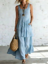 Load image into Gallery viewer, Women's Cotton Linen Sleeveless Loose Maxi Dress