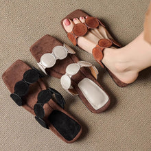 Load image into Gallery viewer, Women's Square Toe Sheepskin Slip-On Slippers – Korean Style Flat Mules