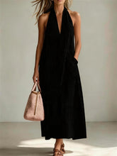 Load image into Gallery viewer, Cotton Halterneck Sleeveless Deep V-Neck Loose Straight-Line Dress