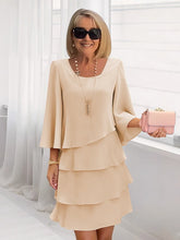 Load image into Gallery viewer, Patchwork Cake Midi Dress – Round Neck Short Sleeve Tiered Skirt