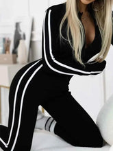 Load image into Gallery viewer, Full Size Stripe Zip-Front : Long Sleeve Jumpsuit Plus Size