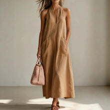 Load image into Gallery viewer, Cotton Halterneck Sleeveless Deep V-Neck Loose Straight-Line Dress
