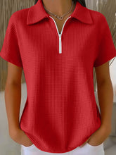 Load image into Gallery viewer, Drop Shoulder Half-Zip Waffle Knit Top – 3/4 Sleeve Pullover
