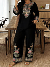 Load image into Gallery viewer, Women’s Ethnic Two Piece Set with Long Sleeve Shirt and Cropped Pants