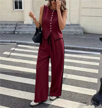 Load image into Gallery viewer, Women's Contrast Color Sleeveless Vest & Drawstring Trousers Suit – 6 Colors S–XXL