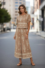 Load image into Gallery viewer, Women's Ethnic Print Contrast Two-Piece Set – Top & Straight-Leg Pants