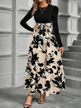 Load image into Gallery viewer, Trendy Tied Printed Round Neck Long Sleeve Midi Dress Elegant & Trendy Printed Dress for Women