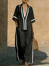 Load image into Gallery viewer, Women’s Color Block Shirt and Wide-Leg Pants Set