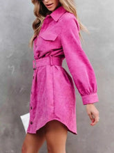 Load image into Gallery viewer, Stylish Button Front Belt Long Sleeve : Corduroy Dress