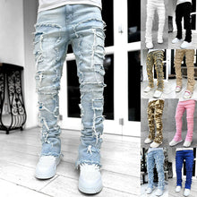 Load image into Gallery viewer, Patched Pants Long Tight Fit Stacked Jeans