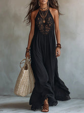 Load image into Gallery viewer, Women's Black Lace Trim Sleeveless Loose Maxi Dress