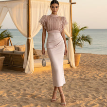 Load image into Gallery viewer, Pink Mesh Lace-Up Waist Two-Piece Dress Set – Elegant Long Skirt & Top