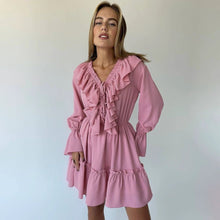 Load image into Gallery viewer, V Neck Pleated Ruffle Dress - Y2K Flared Sleeve Short Dress