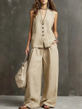 Load image into Gallery viewer, Women's Sleeveless Vest & Wide-Leg Pants Two-Piece Set – 10 Colors XS–3XL