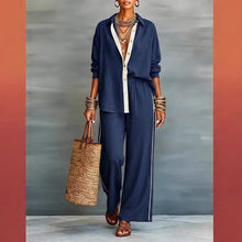 Load image into Gallery viewer, Contrast-Color Long-Sleeve Shirt & Pants Set – Two-Piece