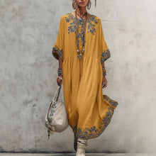 Load image into Gallery viewer, Women's Printed Batwing Sleeve Midi Dress – Loose Fit Linen Blend