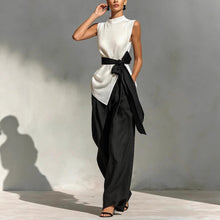 Load image into Gallery viewer, Women's Lace-Up Sleeveless Top & Wide-Leg Pants Two-Piece Set – White