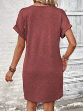 Load image into Gallery viewer, Elegant Button V-Neck Short Sleeve Dress Flattering Casual & Office Wear Simple Dress
