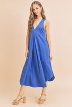 Load image into Gallery viewer, New Summer Front Pleat Detail V-Neck Sleeveless Midi Dress–Elegant, Feminine & Versatile Dress with Pleat Detailing, V-Neckline & Sleeveless Design for Both Casual & Formal Occasions