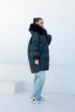 Load image into Gallery viewer, Celeste Genuine Fur Trim Down Fill Coat in Black