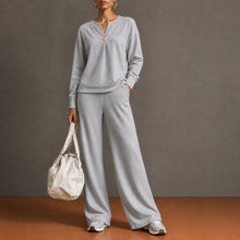 Load image into Gallery viewer, Women's Single-Button Split-Neck Sweatshirt & Wide-Leg Pants Set