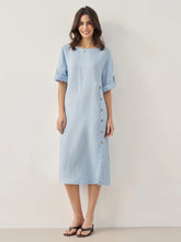 Load image into Gallery viewer, 100% Linen Round Neck Button Detail Midi Dress JELENA