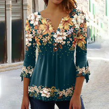 Load image into Gallery viewer, Women’s V-Neck 3/4 Sleeve Button-Front Tunic Blouse