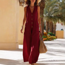 Load image into Gallery viewer, Women's Sleeveless Wide-Leg Jumpsuit – Button Pockets