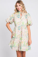 Load image into Gallery viewer, Floral Eyelet Lace Puff Sleeve Mini Summer Dress – Fluttering, Feminine and Playful Floral Eyelet Lace Mini Dress with Puff Sleeves
