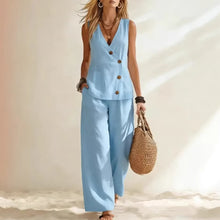 Load image into Gallery viewer, Women's Button-Up Cardigan Vest & Pants Set – Sleeveless Two-Piece