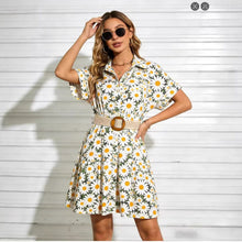 Load image into Gallery viewer, Women’s Belted Short Sleeve Midi Dress